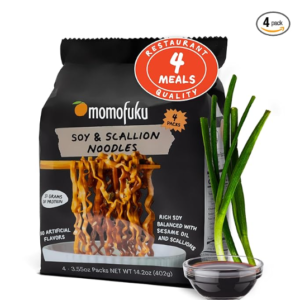 Momofuku Soy & Scallion Ramen Noodles by David Chang, 4 Pack of Restaurant Quality Instant Noodles Now with More Sauce & 10g of Protein