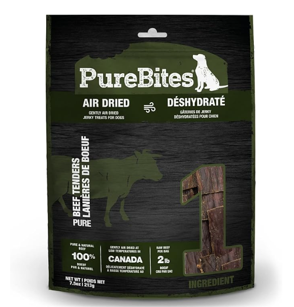 PureBites Beef Jerky Dog Treats, 1 Ingredient, Made in Canada, 7.5oz