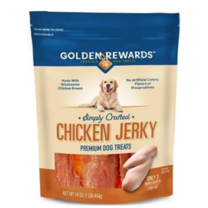 Golden|Rewards Chicken Jerky Dog Treats, 16 oz Bag, Made with Wholesome Chicken Breast, Low Fat, Grain-Free, No Artificial Colors or Preservatives, Premium High-Protein Snack for Dogs