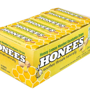 Honees Filled Honey Lemon Cough Drops- Filled with Honey, Menthol, Lemon and Eucalyptus - Nothing Artificial -Natural Sore Throat Lozenges- Non-GMO (24 Pack – 216 Drops)
