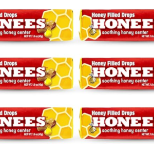 Honees Honey Filled Drops, Honey Cough Drops with Real Honey-Natural Sore Throat Relief-Nothing Artificial-Throat Coat Lozenges, Natural Cough Suppressant, Non-GMO (6 Pack – 54 Drops)