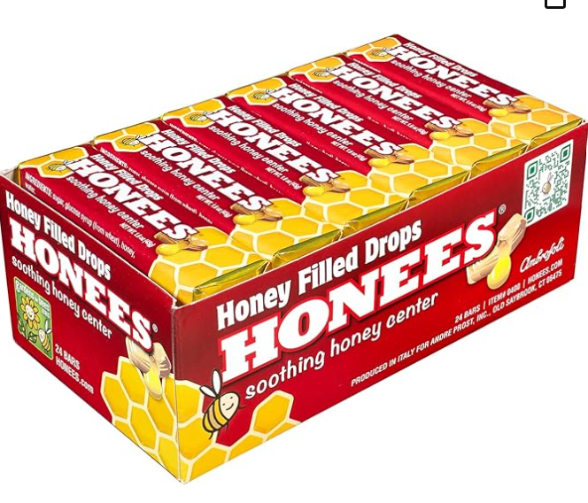 Honees Honey Filled Drops, Honey Cough Drops with Real Honey-Natural Sore Throat Relief-Nothing Artificial-Throat Coat Lozenges, Natural Cough Suppressant, Non-GMO (24 Pack – 216 Drops)