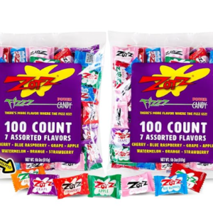 ZOTZ Fizzy Sour Candy Bulk - Retro Italian Hard Candy Individually Wrapped - Classic Nostalgic 7 Assorted Flavors Cherry, Watermelon, Blue Raspberry, Apple, Orange & Grape - 200 Pieces Bag for Party Favors, Goodie Bags, Piñata & Candy Buffet