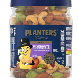PLANTERS Deluxe Mixed Nuts with Sea Salt, 27 oz Resealable Container - Variety Mixed Nuts Snacks with Cashews, Almonds, Pecans, Pistachios & Hazelnuts - Energy Boost - Kosher