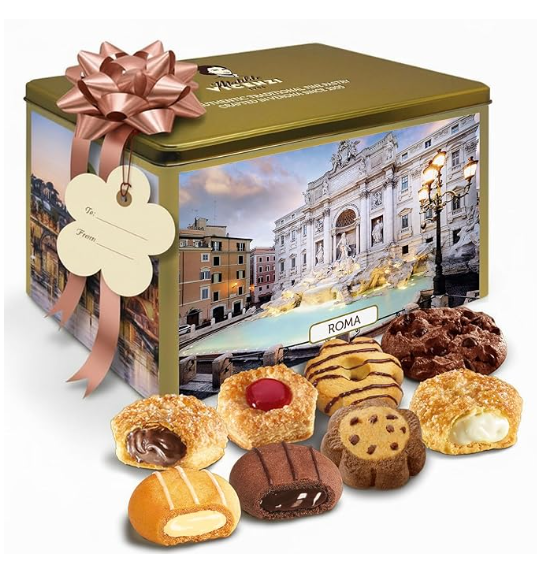 Matilde Vicenzi Roma Cookie Gift Tin - Pastries & Cookies in Individually Wrapped Trays - Gourmet Gifts For Father's Day, Teacher, Birthday - Assorted Cookies in Italian Design Tin 32.5oz (920g)