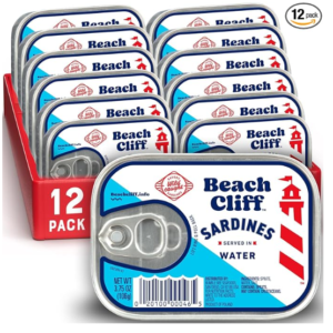 Beach Cliff Sardines in Water, 3.75 oz Can (Pack of 12) - Wild Caught Sardines - 12g Protein per Serving - Gluten Free, Keto Friendly