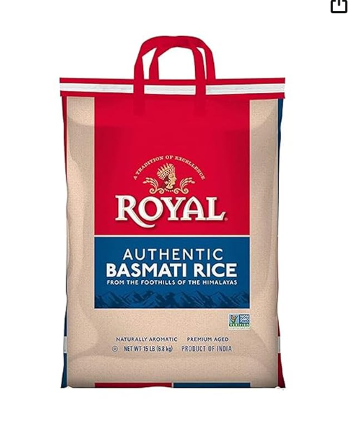 Royal Basmati Rice - Authentic Long Grain White Basmati Rice - 15 lb Bag - Perfect for Biryanis, Pilafs & Curries - Cook in Microwave or on Stove Top