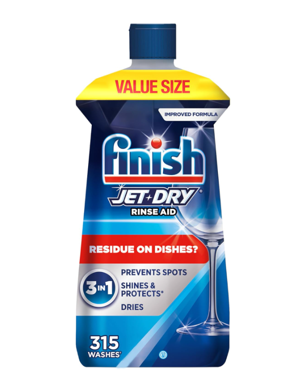 Finish Jet-Dry Dishwasher Rinse Aid, Compatible with Dishwasher Detergent, Prevents Spots & Residues, Dries, Shine & Protects, 32 oz, 315 washes