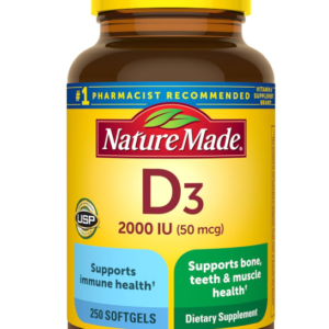 Nature Made Vitamin D3 2000 IU (50 mcg), Vitamin D Supplement for Bone, Teeth, Muscle and Immune Health Support, 250 Softgels, 250 Day Supply