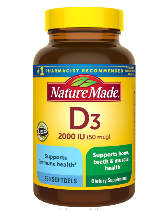 Nature Made Vitamin D3 2000 IU (50 mcg), Vitamin D Supplement for Bone, Teeth, Muscle and Immune Health Support, 250 Softgels, 250 Day Supply